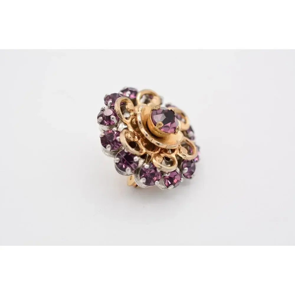 Barclay Vintage Flower Pin Brooch Purple Rhinestone Crystal Signed 1940s BinAT
